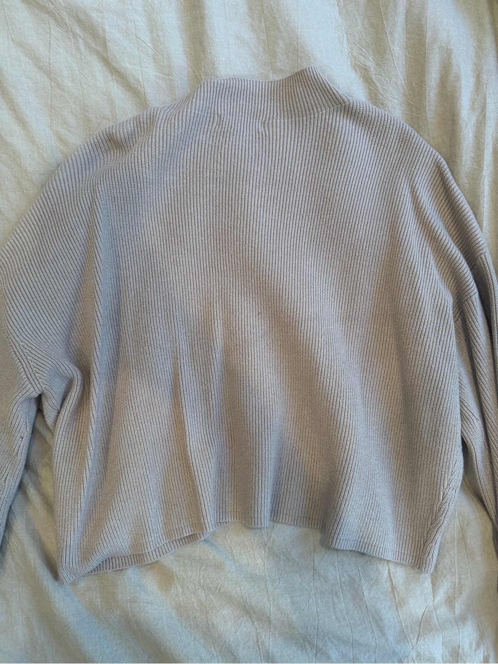 Mod Ref Cropped Light Gray Ribbed Mock Neck Sweater - Picture 4 of 5